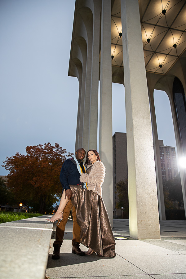 Engagement session in the evening city lights downtown Minneapolis