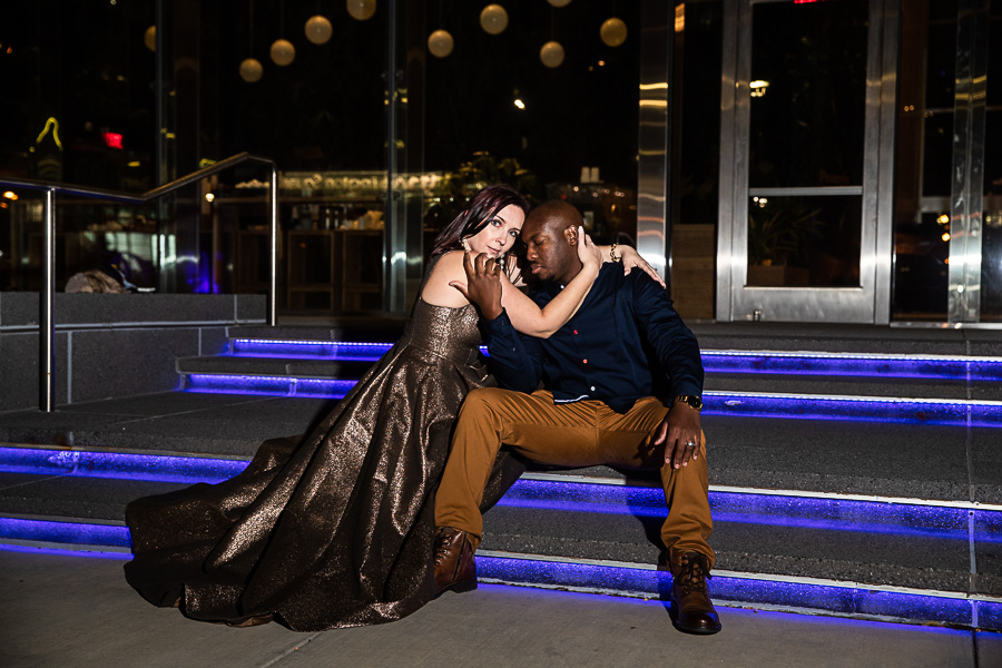 Luxury engagement session Minneapolis evening with interracial couple